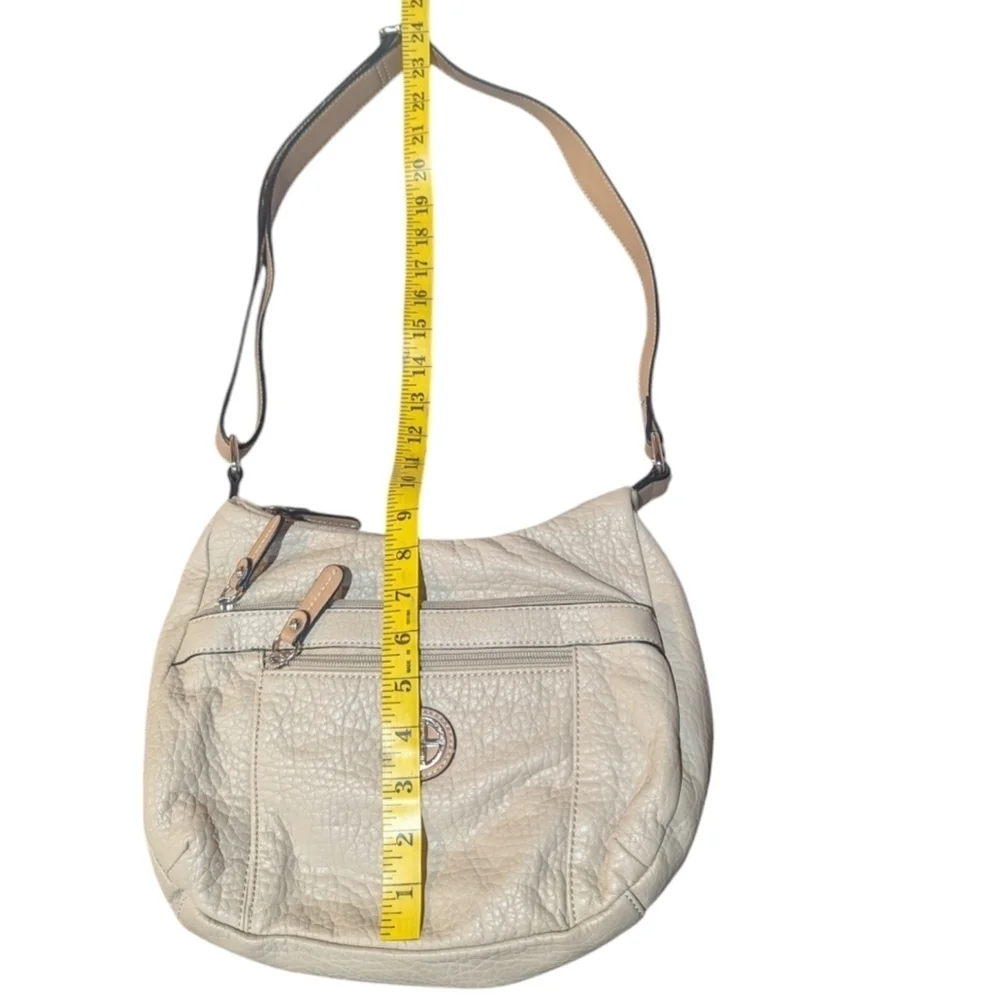 Giani Bernini Tan Cream Leather Hobo Crossbody Purse Bag